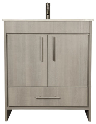Pacific 30" Vanity With Integrated Ceramic Top and Brushed Nickel Handles, Weath