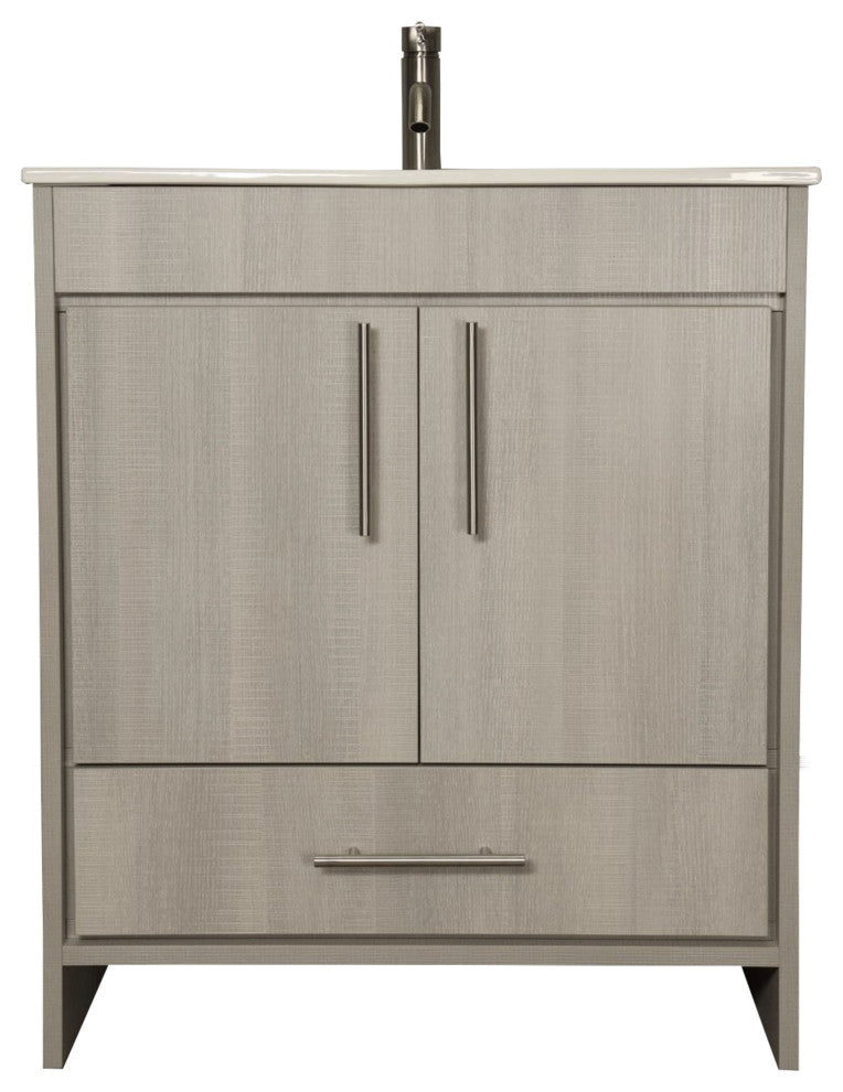 Pacific 30" Vanity With Integrated Ceramic Top and Brushed Nickel Handles, Weath
