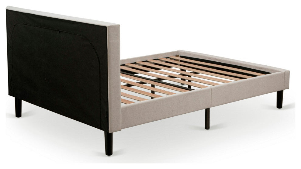 Platform Queen Size Bed Mist Beige Upholestered Bed Headboard,Black Legs