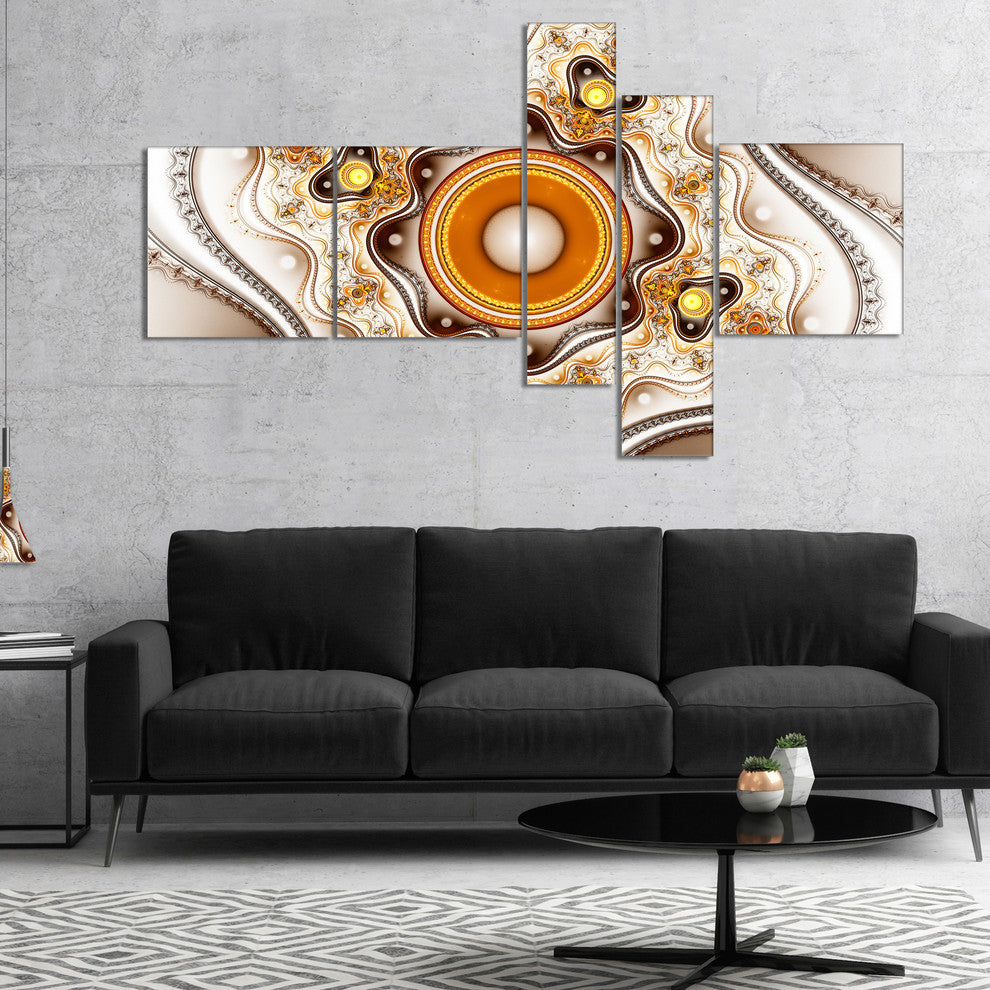 Fractal Circles and Wavy Curves, Abstract Canvas Art Print, 60"x32", 5 panels