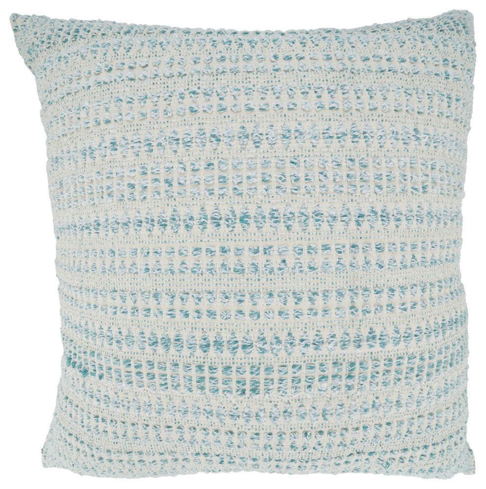 Woven Pillow With Line Design, Aqua, 22"x22", Cover Only