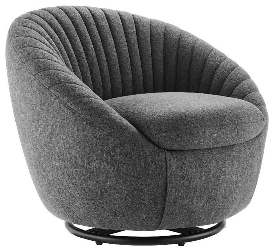 Whirr Tufted Fabric Fabric Swivel Chair, Black Charcoal