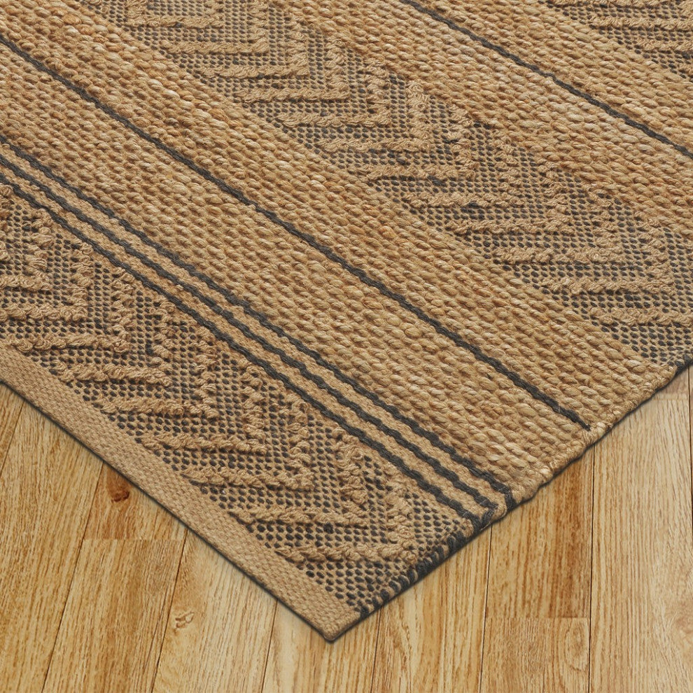 8??x 10??Tan and Gray Bohemian Striped Area Rug