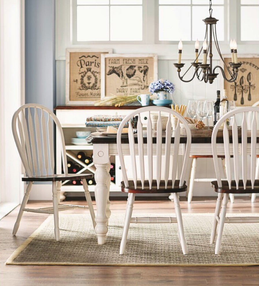 72" Rectangular Extendable Dining Table, Antique White and Chestnut Brown