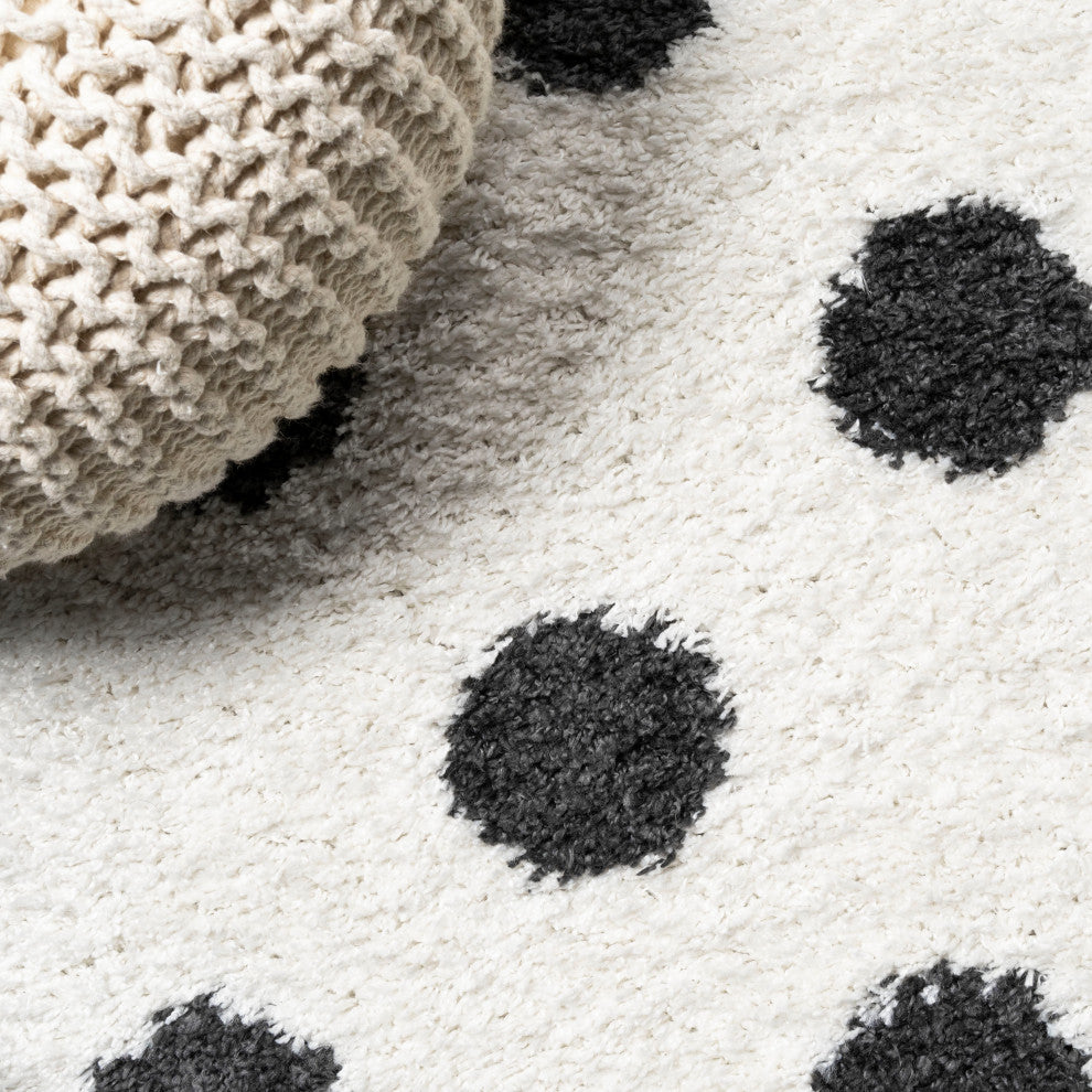 Pere Modern Charcoal Dot Shag, White/Black, 2x10