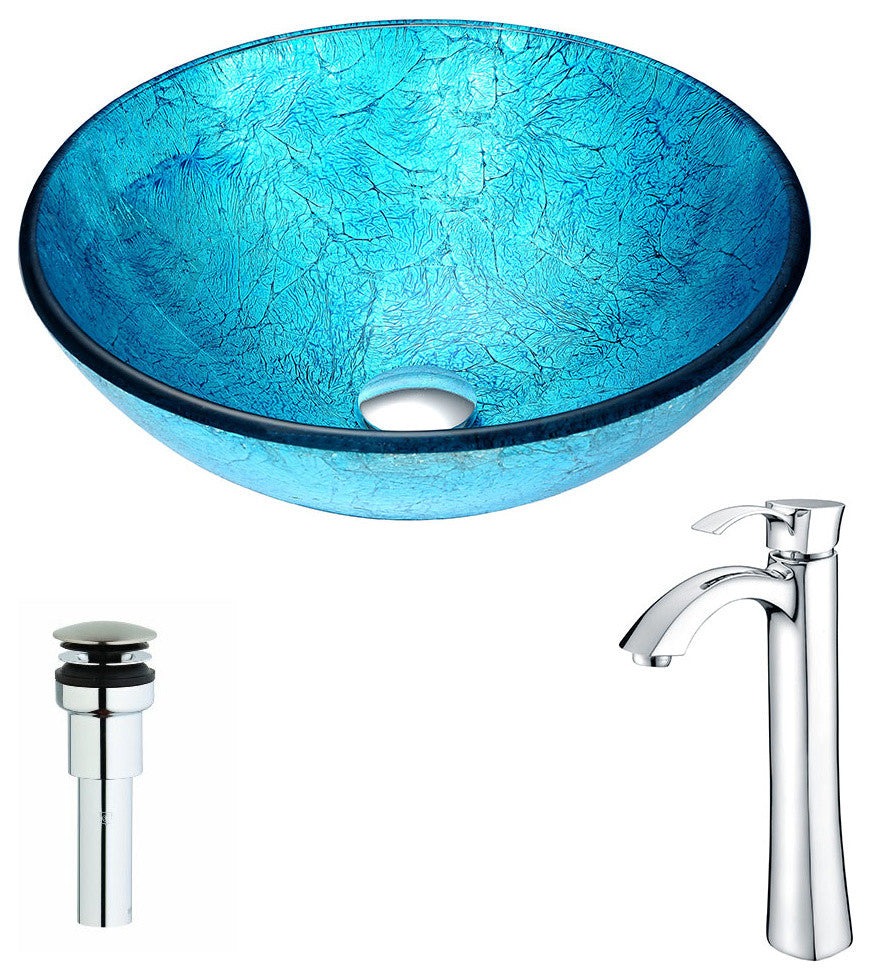 ANZZI Accent Series Deco-Glass Vessel Sink with Harmony Faucet, Polished Chrome