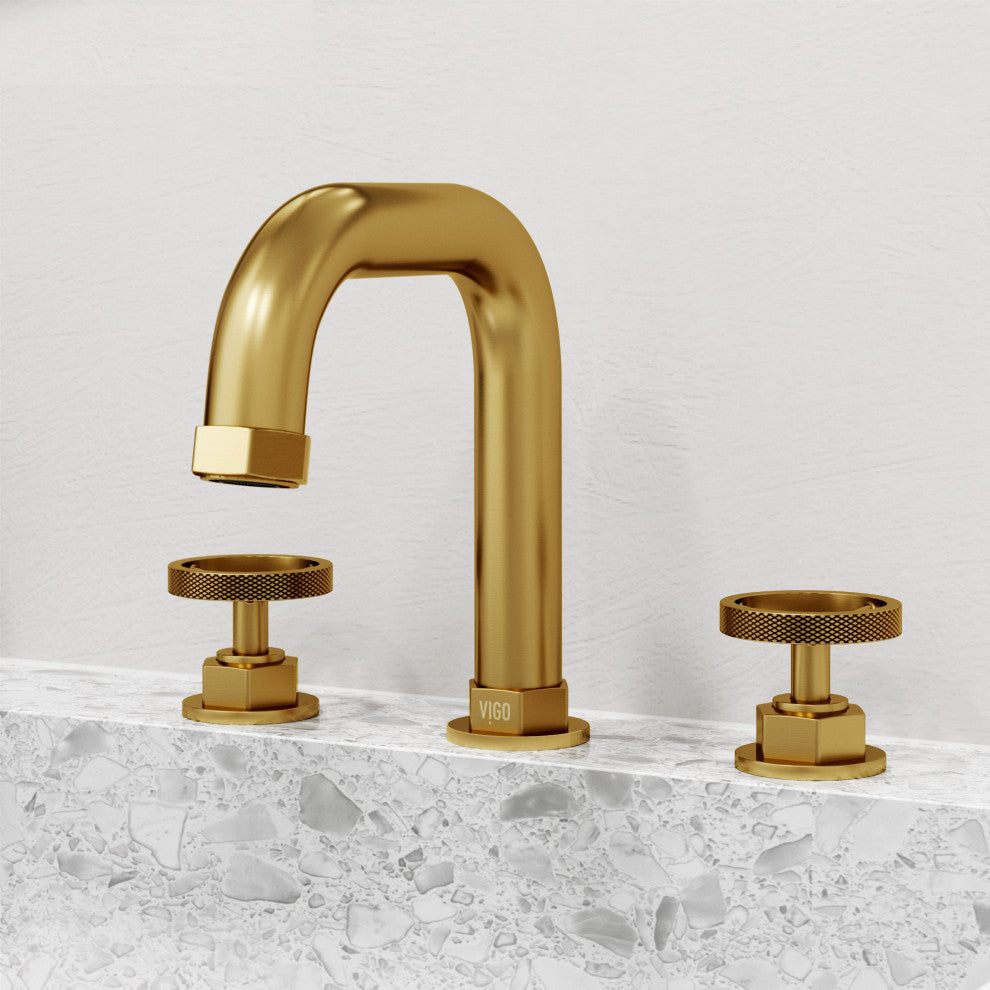 VIGO Hart 7" H 2-Handle Widespread Bathroom Faucet, Matte Brushed Gold