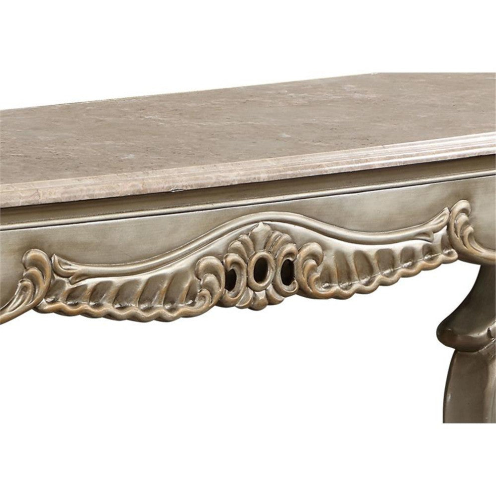 ACME Furniture Miliani Marble & Wood Sofa Table in Natural/Antique Bronze
