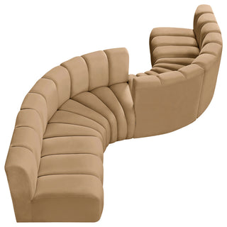 Arc Velvet Upholstered 6-Pc. Facing Modular Sectional, Camel