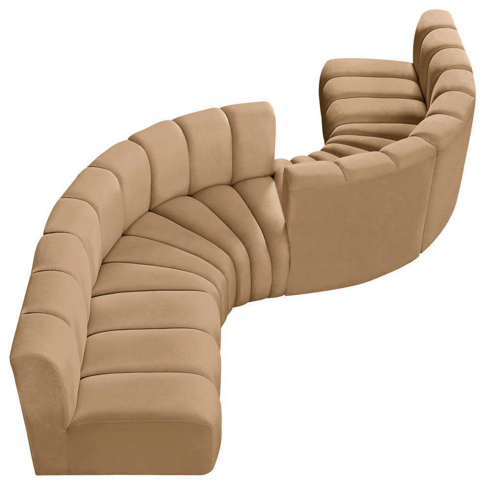 Arc Velvet Upholstered 6-Pc. Facing Modular Sectional, Camel