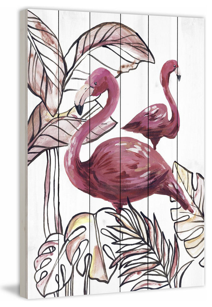 "Pink Flamingo I" Painting Print on White Wood, 40"x60"