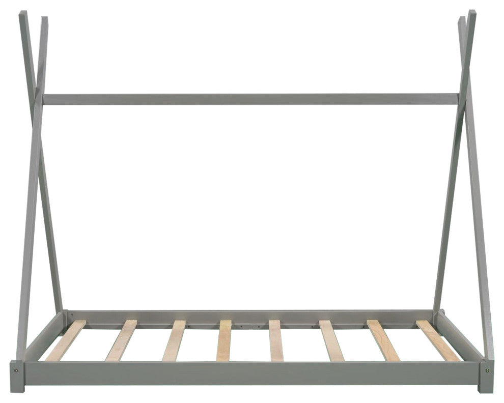 Gewnee Twin Size House Platform Bed with Triangle Structure,Gray