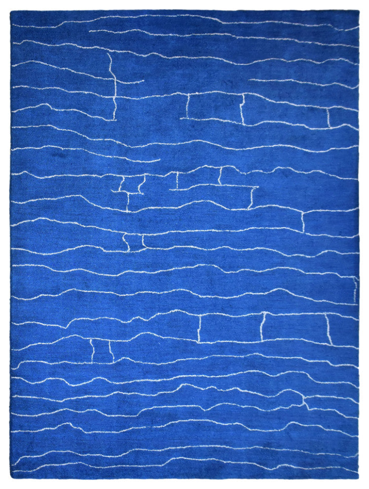 HAND KNOTTED LOOM SILK AREA RUGS-9'x12',Rectangle,Blue White,Contemporary