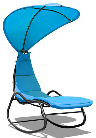 Costway Hanging Chaise Lounge Swing Canopy Thick Cushion Turquoise