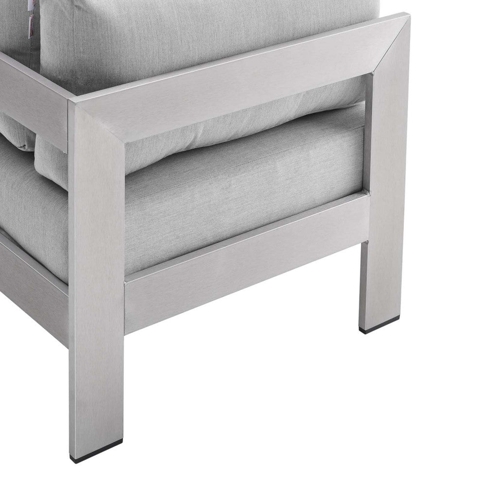 Sectional Sofa Chair Table Set, Sunbrella, Aluminum, Silver Gray, Outdoor