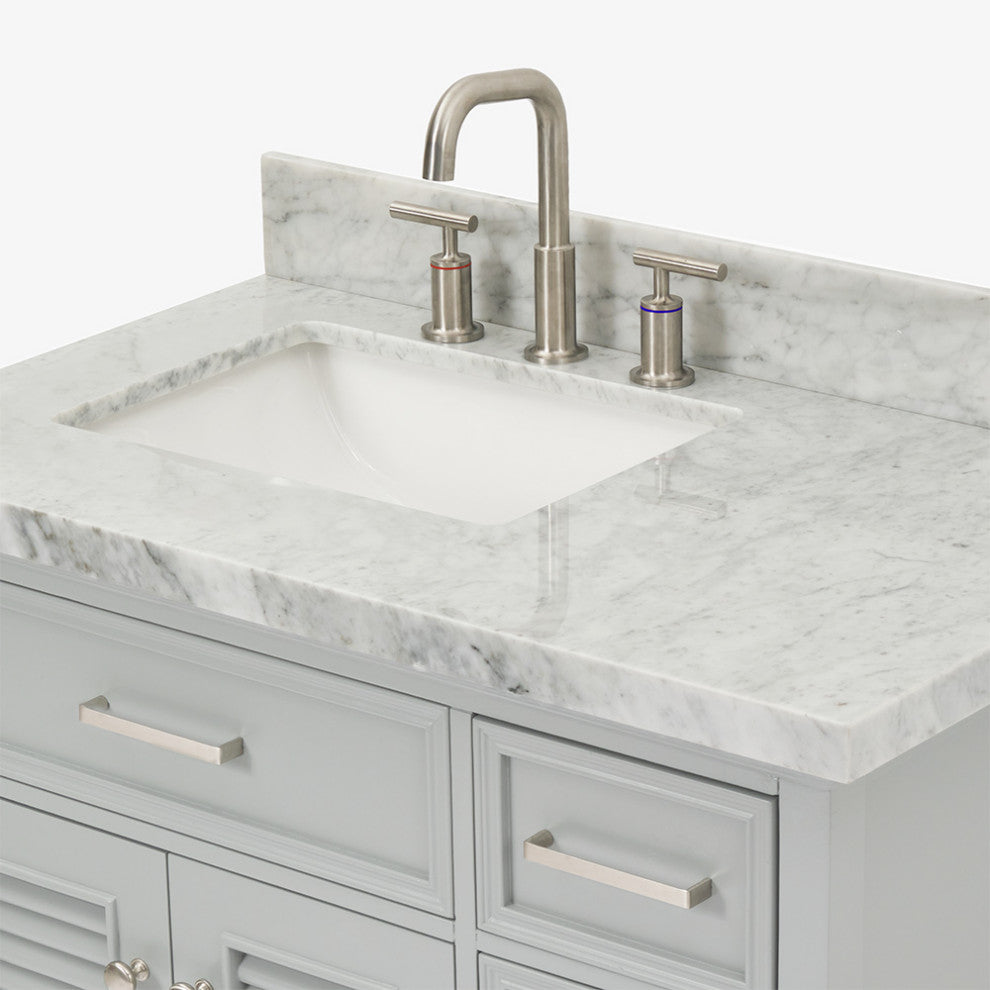 Kensington 37" Bath Vanity With Marble Top, Carrara White/White Basin