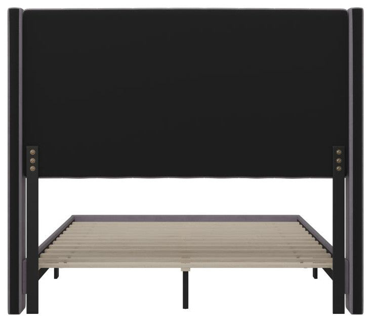 Bianca Upholstered Platform Bed w/Vertical Stitched Wingback Headboard, Gray Velvet, Full