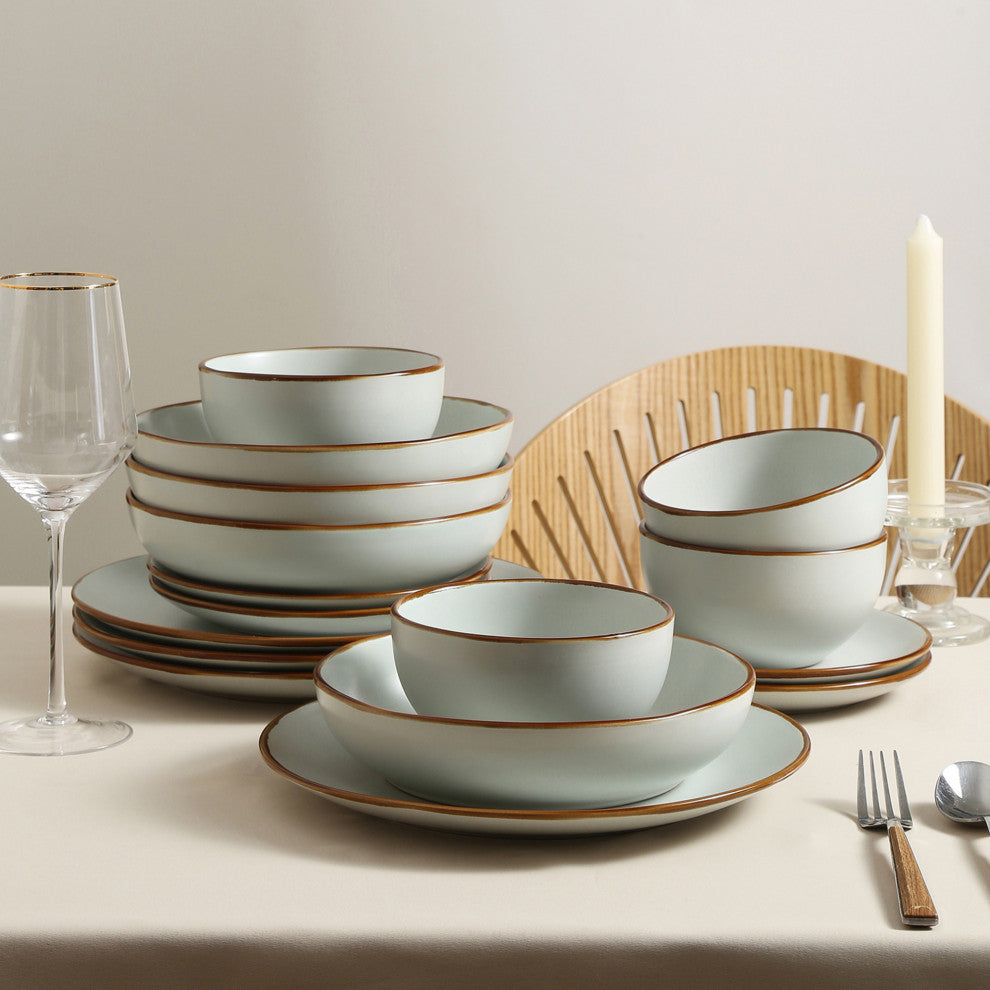 Stone Lain Brasa Stoneware 16 Piece Dinnerware Set, Light Green