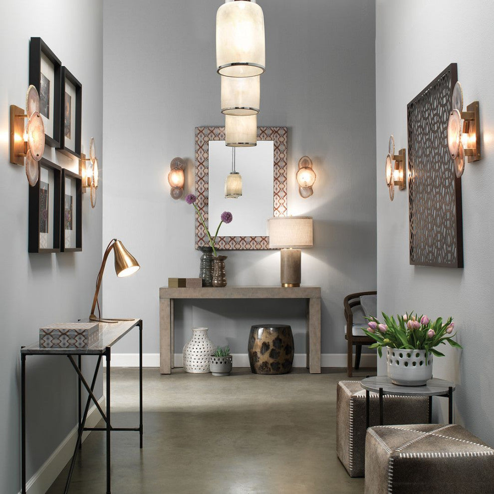 Modern Minimalist Cement Column Table Lamp 28 in Concrete Gray Cylinder Brass