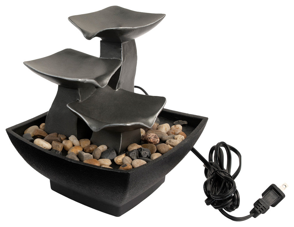 Pure Garden Tabletop Water Fountain, 3 Tier Raku Bowl