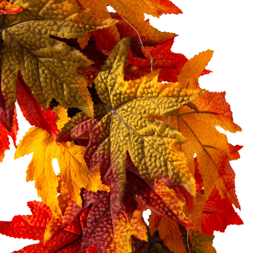 24"D Fall Lighted Maple Leaves Wreath
