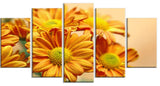 Yellow Flowers in the Garden, Large Floral Canvas Art Print, 60"x32", 5 Panels
