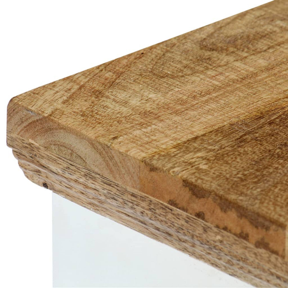 vidaXL Nightstand End Table for Bedroom White and Brown Solid Rough Wood Mango