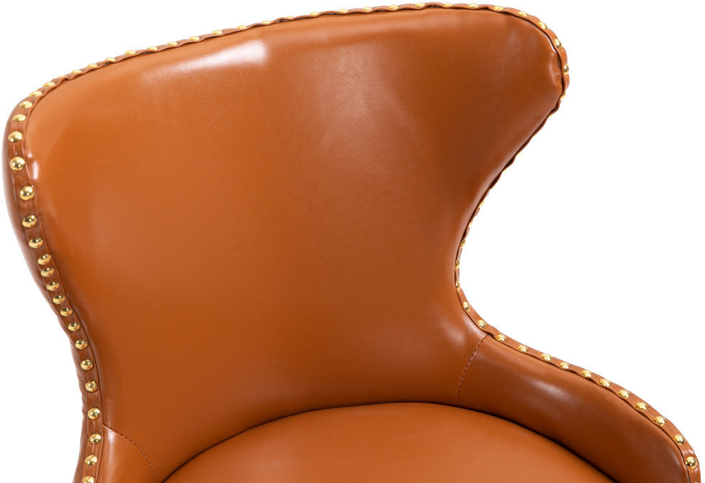 Hendrix Swivel and Adjustable Vegan Leather Office Chair, Cognac, Rich Gold Base