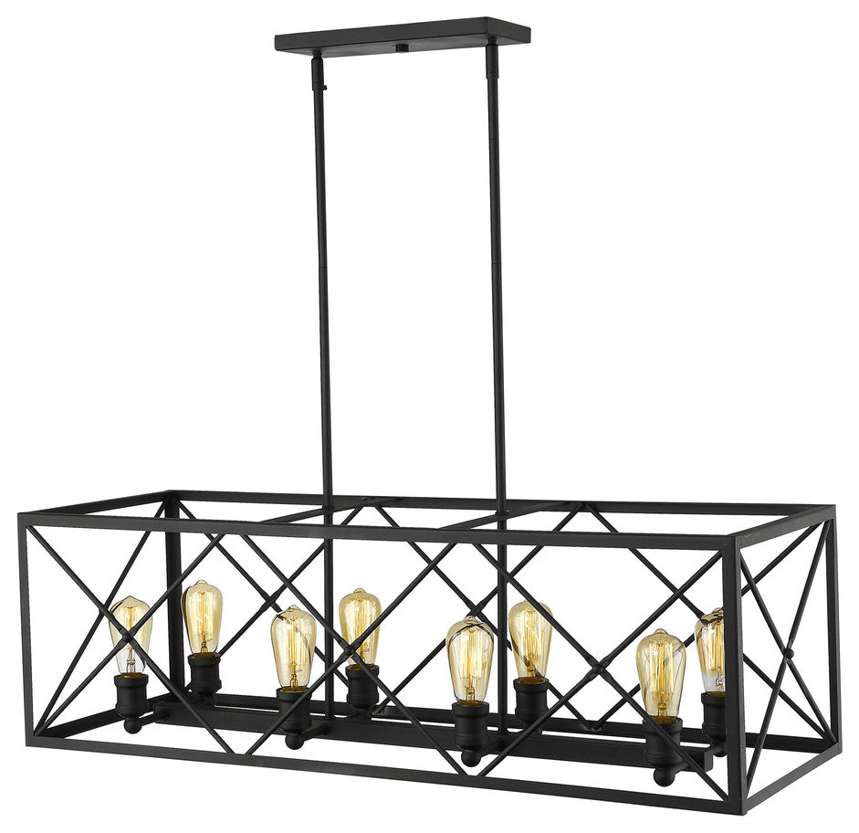 Brooklyn 8-Light Matte Black Island Pendant With Metal Framework Shade