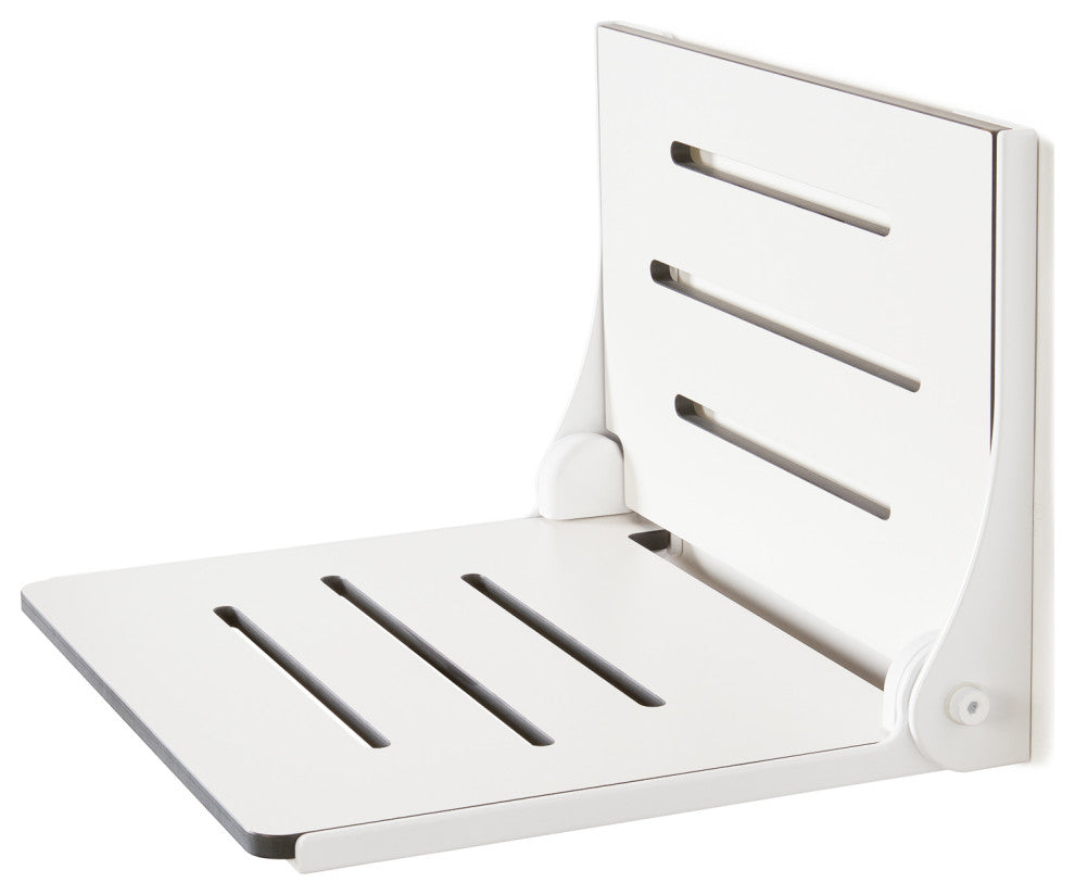 Silhouette Folding Wall Mount Shower Bench Seat, White Seat With White Frame
