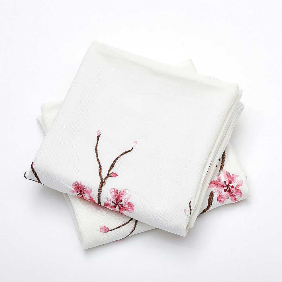 Cherry Blossom Embroidery 2 Piece Pillow Covers, Pink, 26" X 26"