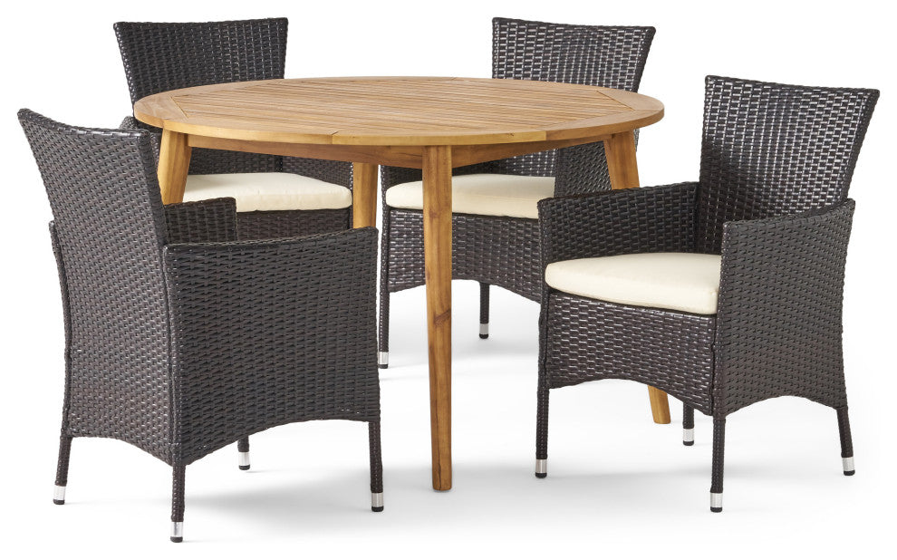GDF Studio 5-Piece Hearn Outdoor Dining Set, Teak/Multi Brown/Beige