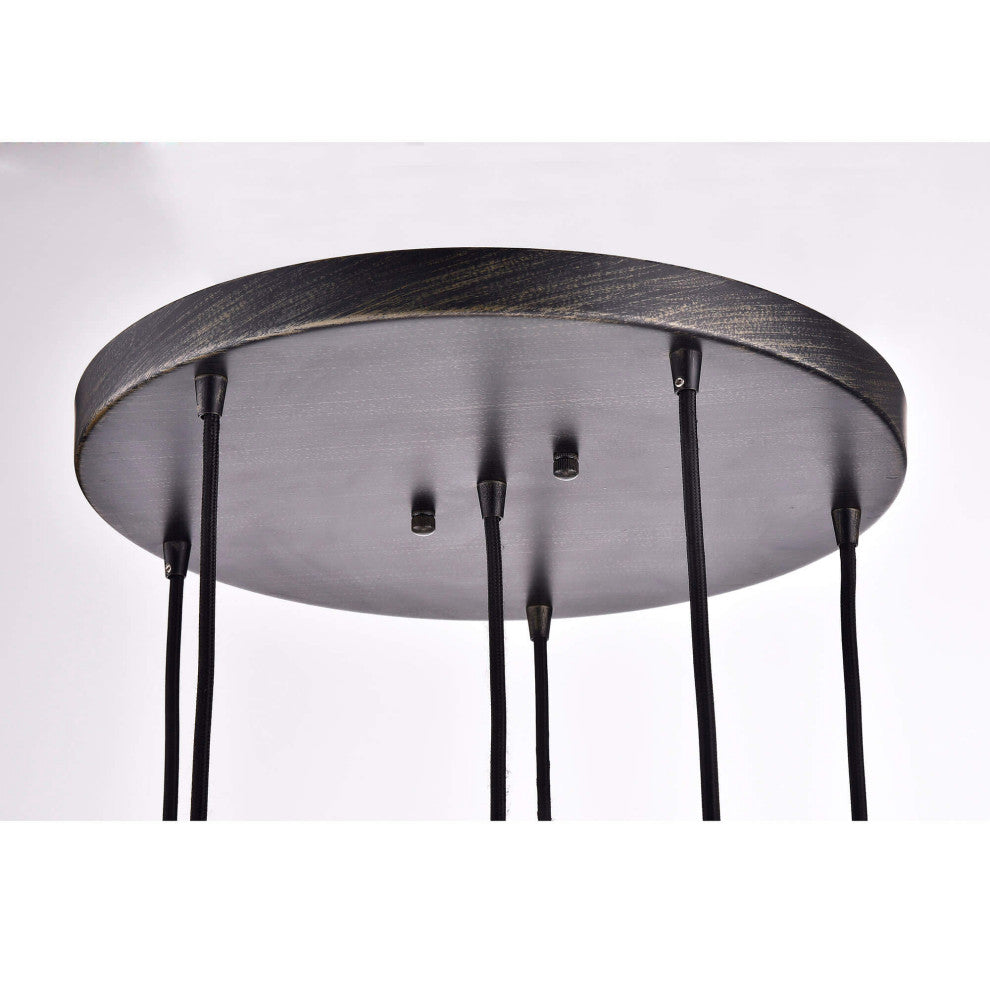 Sara 6-light Cognac Glass Pendant Round Base, Antique Black Finish