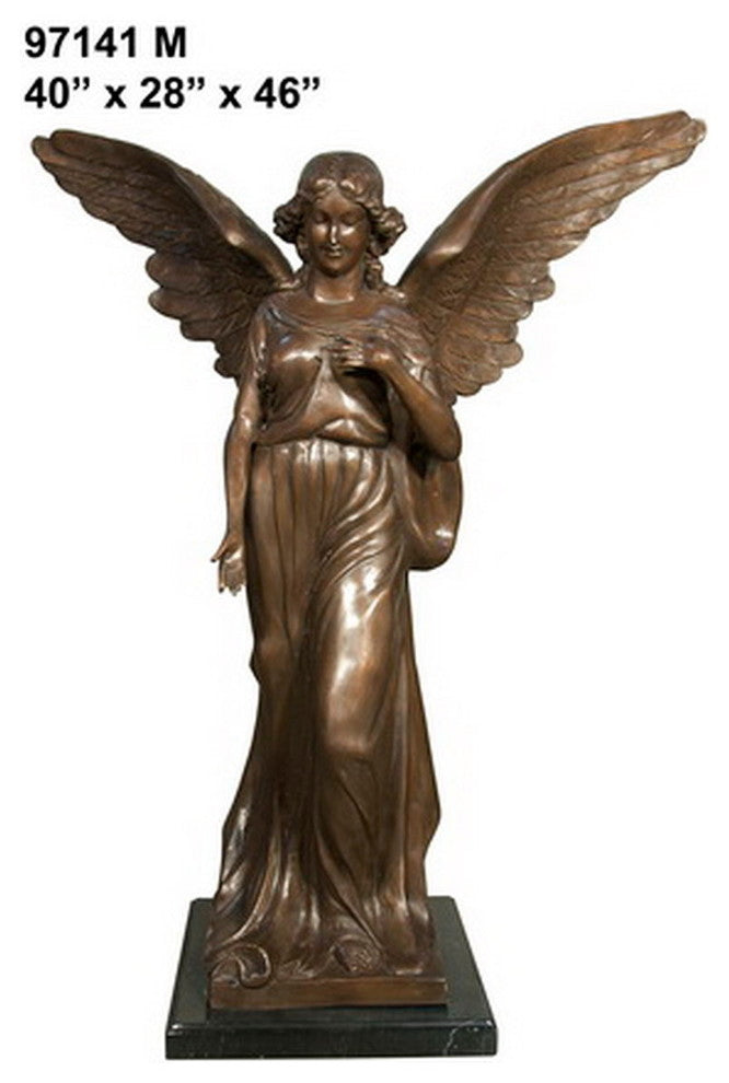 Angel in the Heavens Sculpture With Marble Base