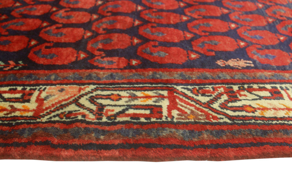 Fine Vintage Distressed Juan Navy/Red Runner, 3'5x13'5