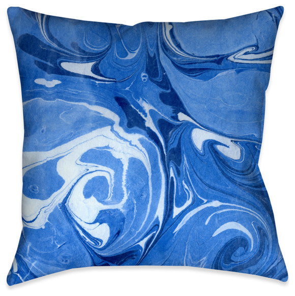 Ocean Blue II Marble Outdoor Decorative Pillow, 18"x18"