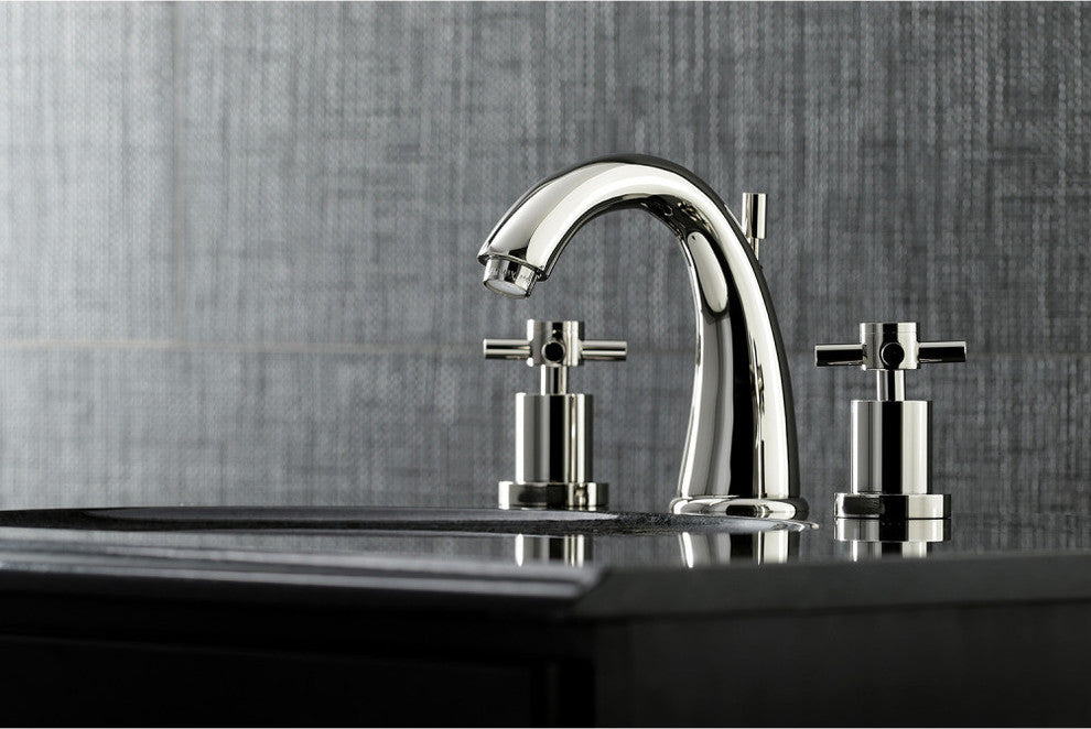 Kingston Brass Widespread Bathroom Faucet With Brass Pop-Up, Polished Nickel