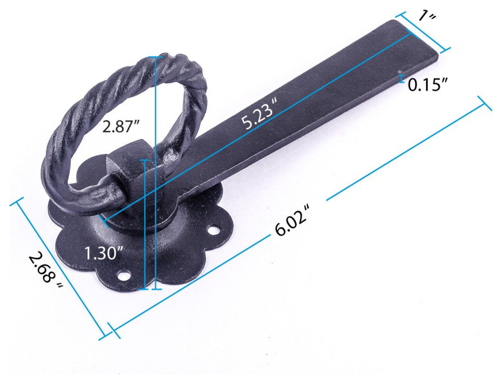 Renovators Supply Door Lock Latch 6 in Black Wrought Iron Floral Ring Gate Latch