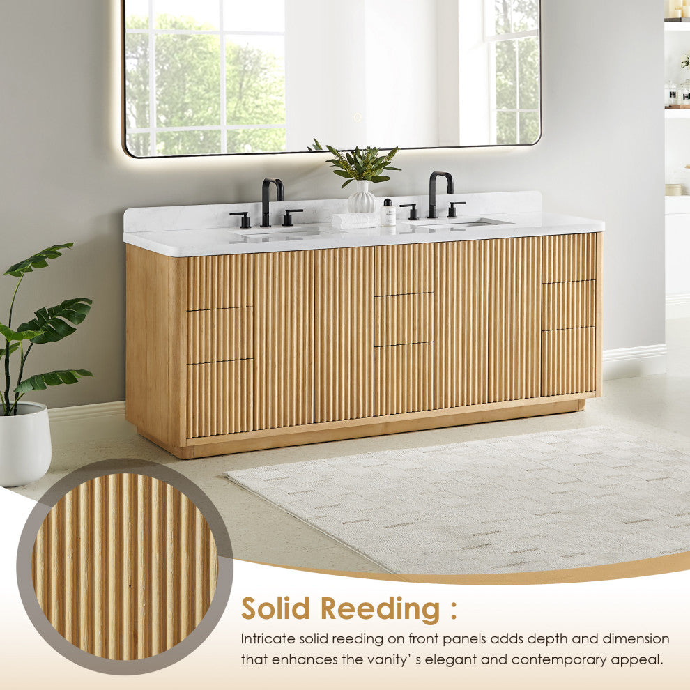 Clayton Bathroom Vanity, Washed Light Brown, 84", No Mirror