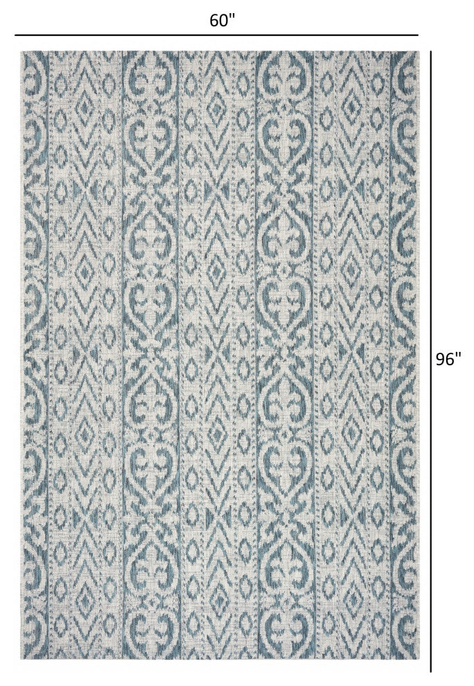 5' X 8' Blue And White Indoor Outdoor Area Rug