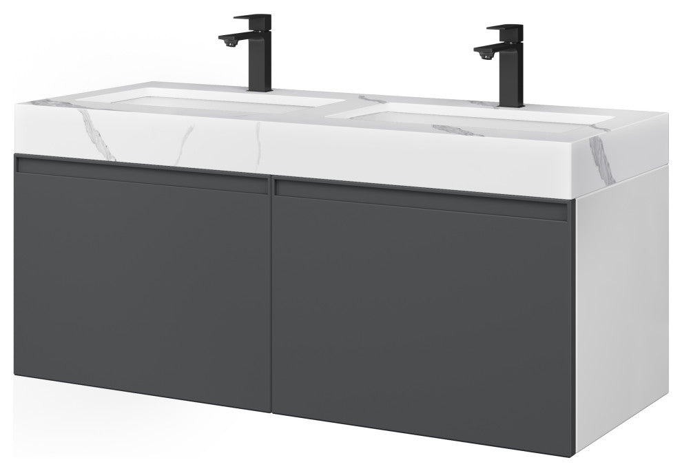 The Monolith Bathroom Vanity, Dark Gray, 48", Double Sink, Wall Mount