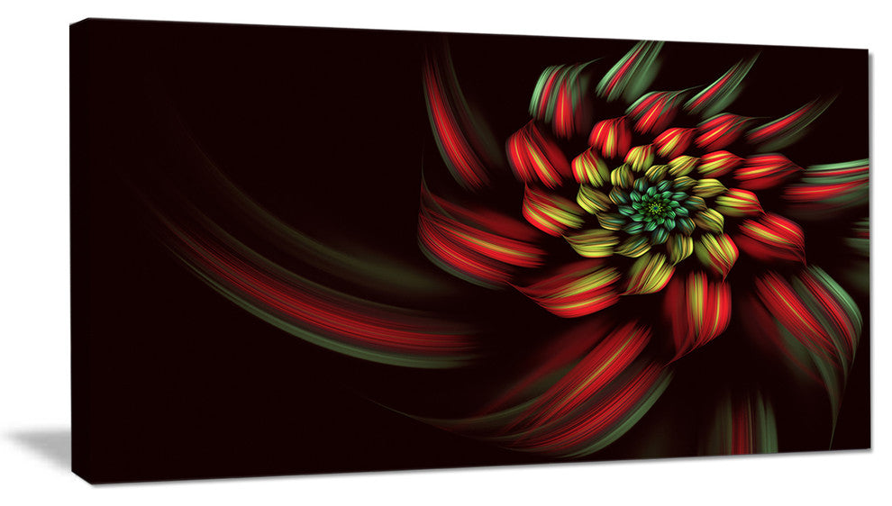 Red Abstract Fractal Flower Spiral, Floral Canvas Art Print, 32"x16"