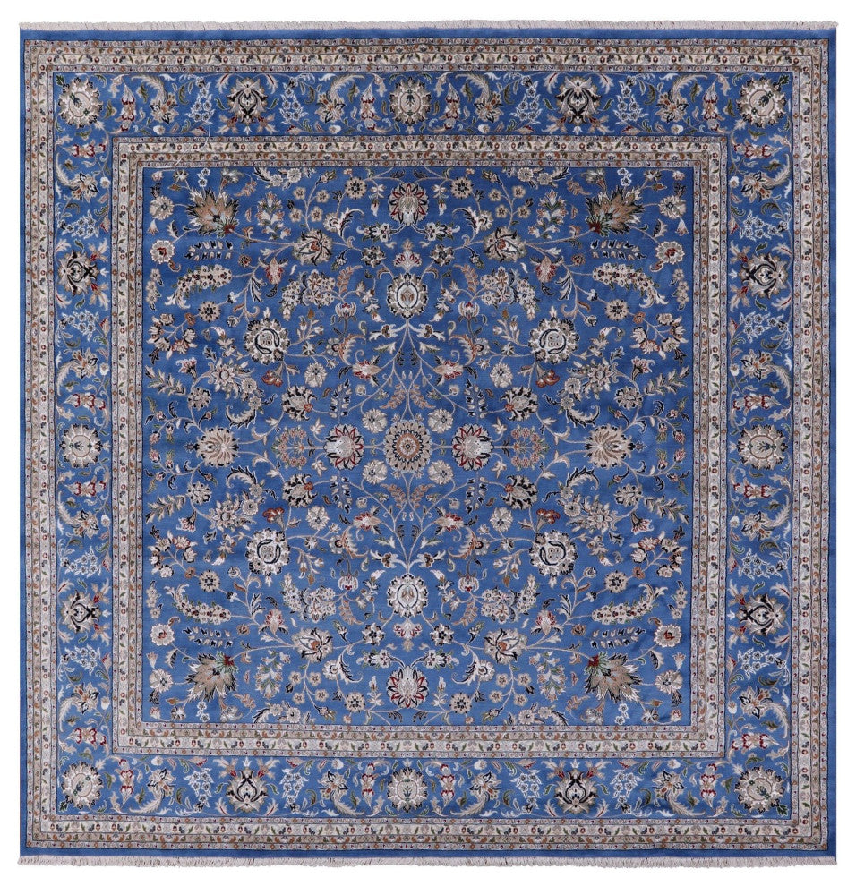 12' Square Wool and Silk Persian Nain Hand-Knotted Rug Q9351