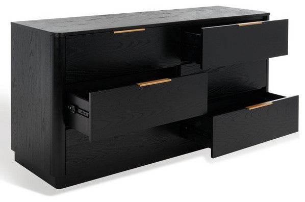 Safavieh Couture Gabrietta 6 Drawer Wood Dresser Black / Gold