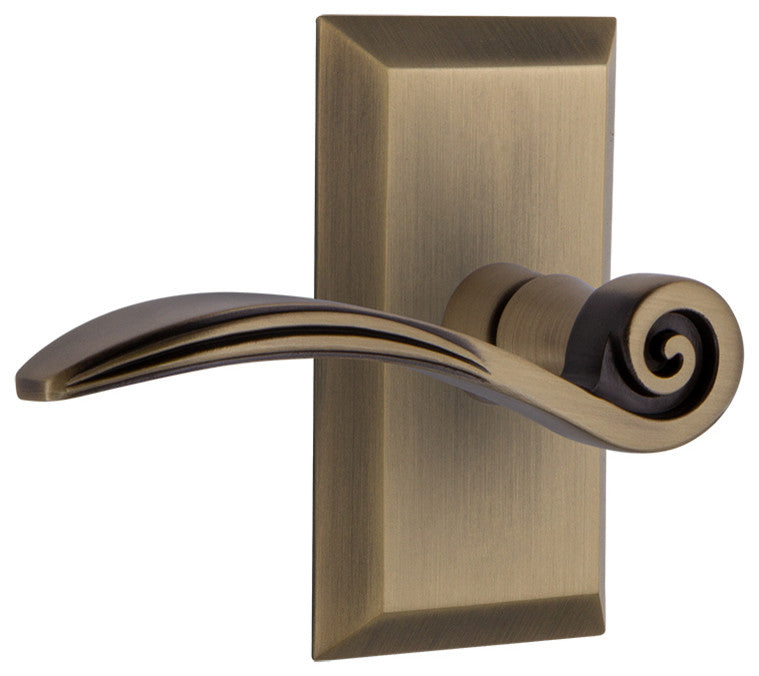 Studio Plate With Swan Lever, Antique Brass, Passage, Left-Handed