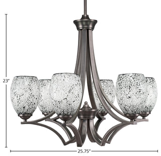 Zilo 6 Light Chandelier, Graphite, 5" Black Fusion Glass