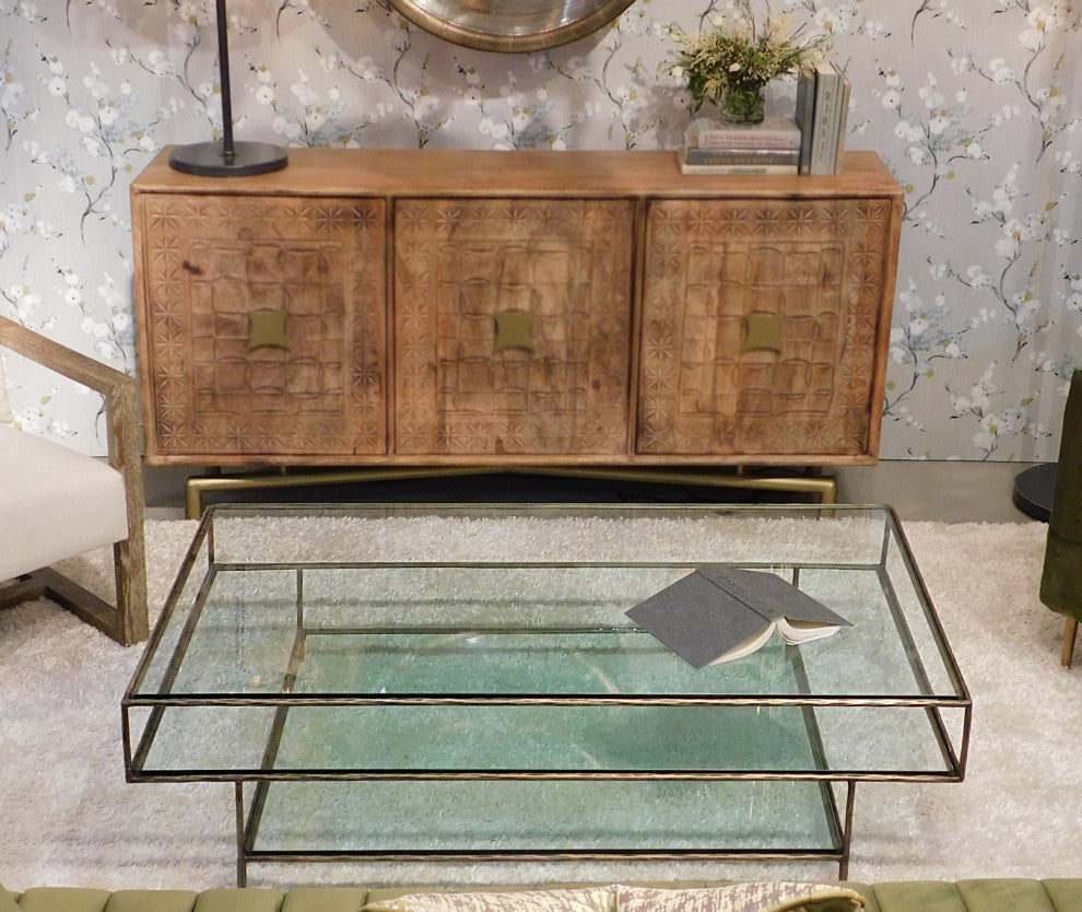 Orlando Milo Cocktail Table with Glass Tops and Forged Iron Frame