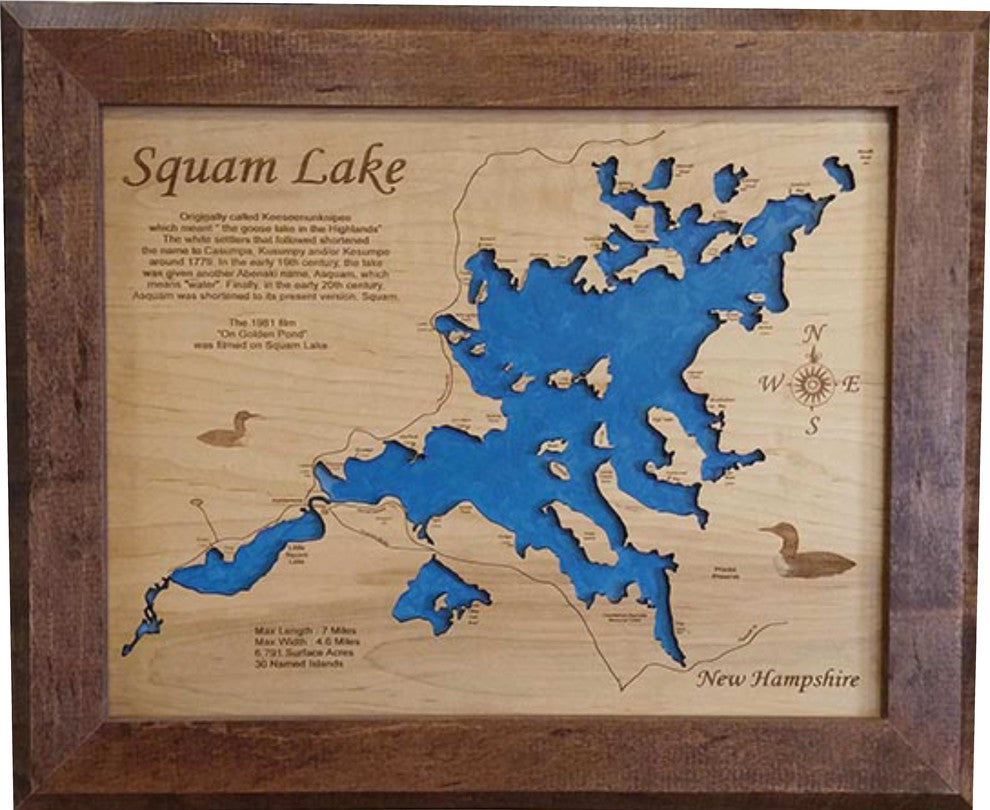 Squam Lake, New Hampshire-Wood Lake Map, Small Framed