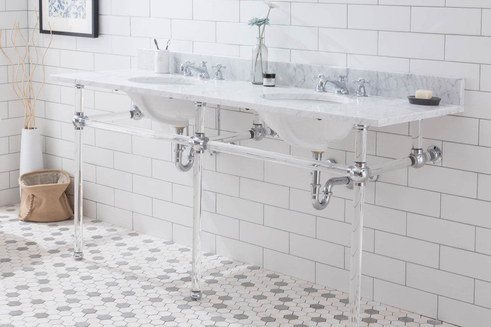 Empire 72" Wide Double Wash Stand, P-Trap, Countertop With Basin