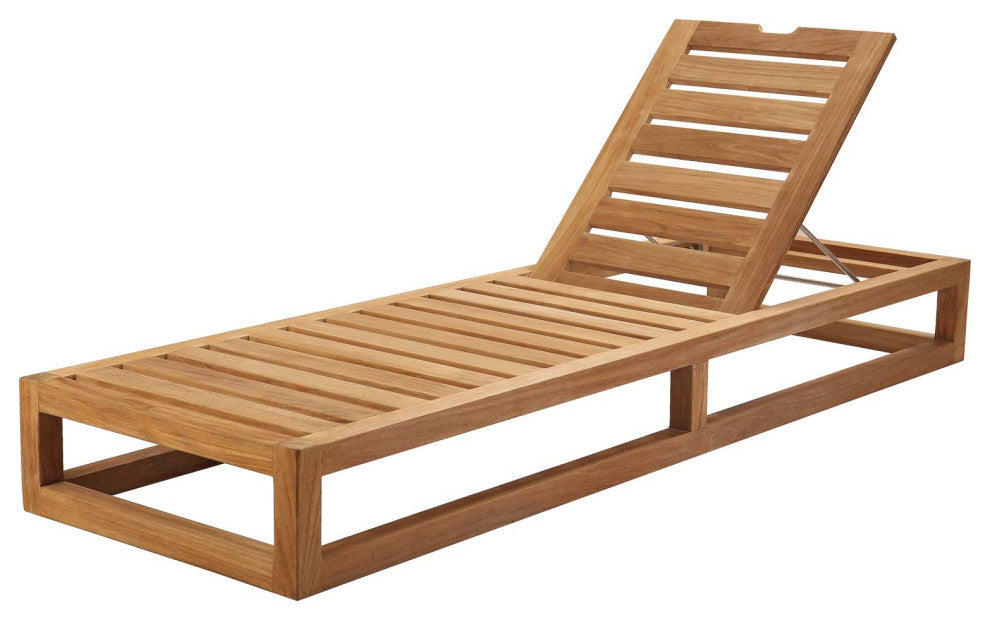 Lounge Chair Chaise, Wood, Brown Natural White, Modern, Outdoor Patio Bistro